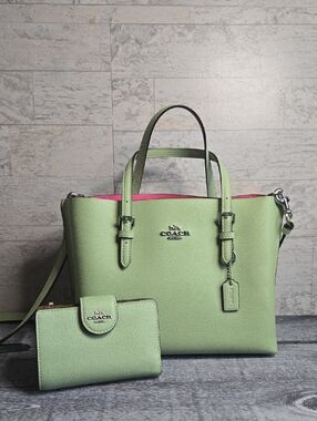 Coach Mollie Tote 25 with Matching Wallet Pale Pistachio Set Crossbody Strap